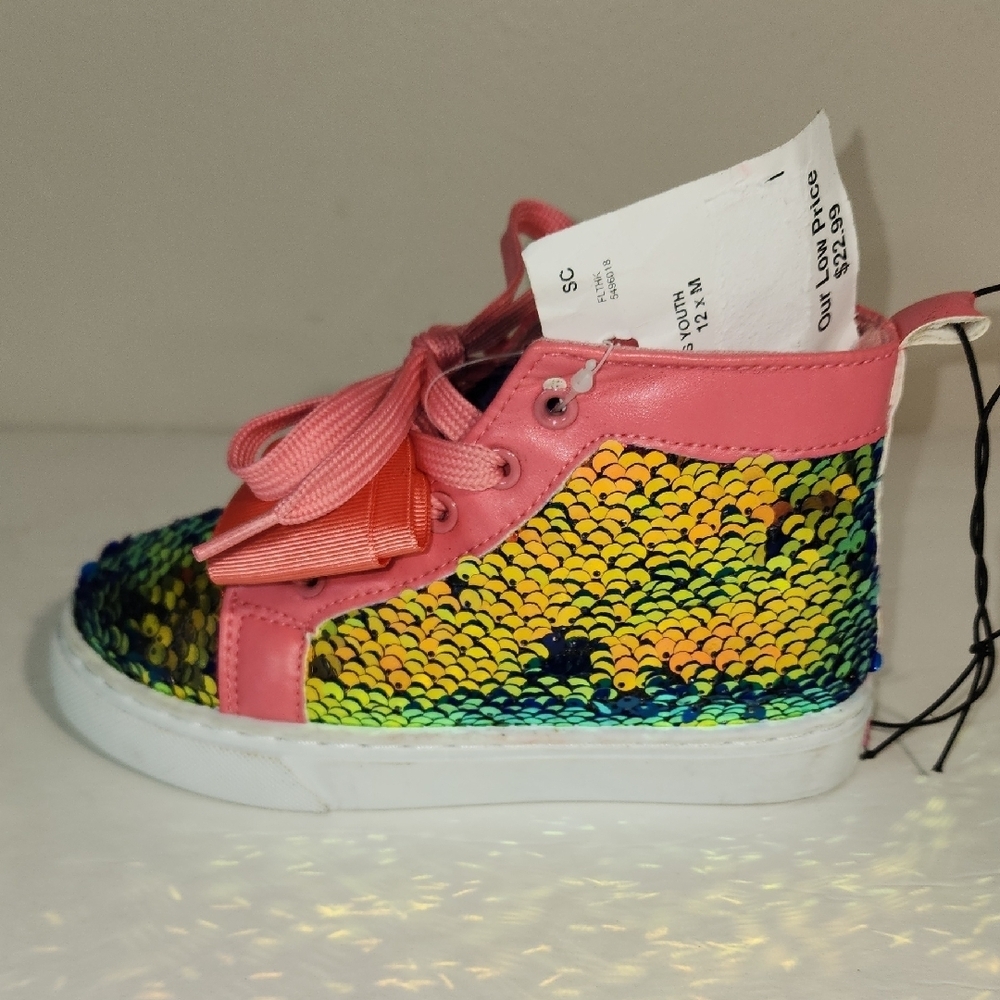 Kids High-Top Sequin Sneakers - Pink & Multicolor